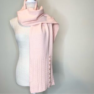 Lauren Ralph Lauren Pink Knit Scarf With Cable Knit and Button Details